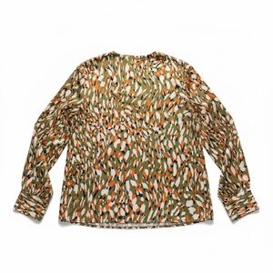 Eloquii Olive, Orange and Cream Abstract Print Long-Sleeve Blouse